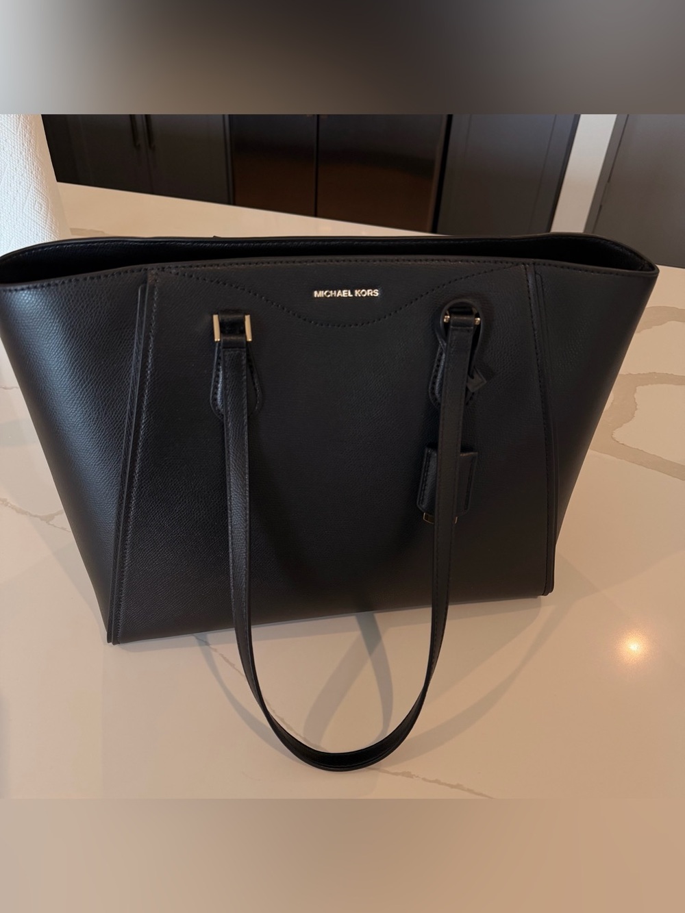 Michael Kors Black Leather Tote with Gold Accents